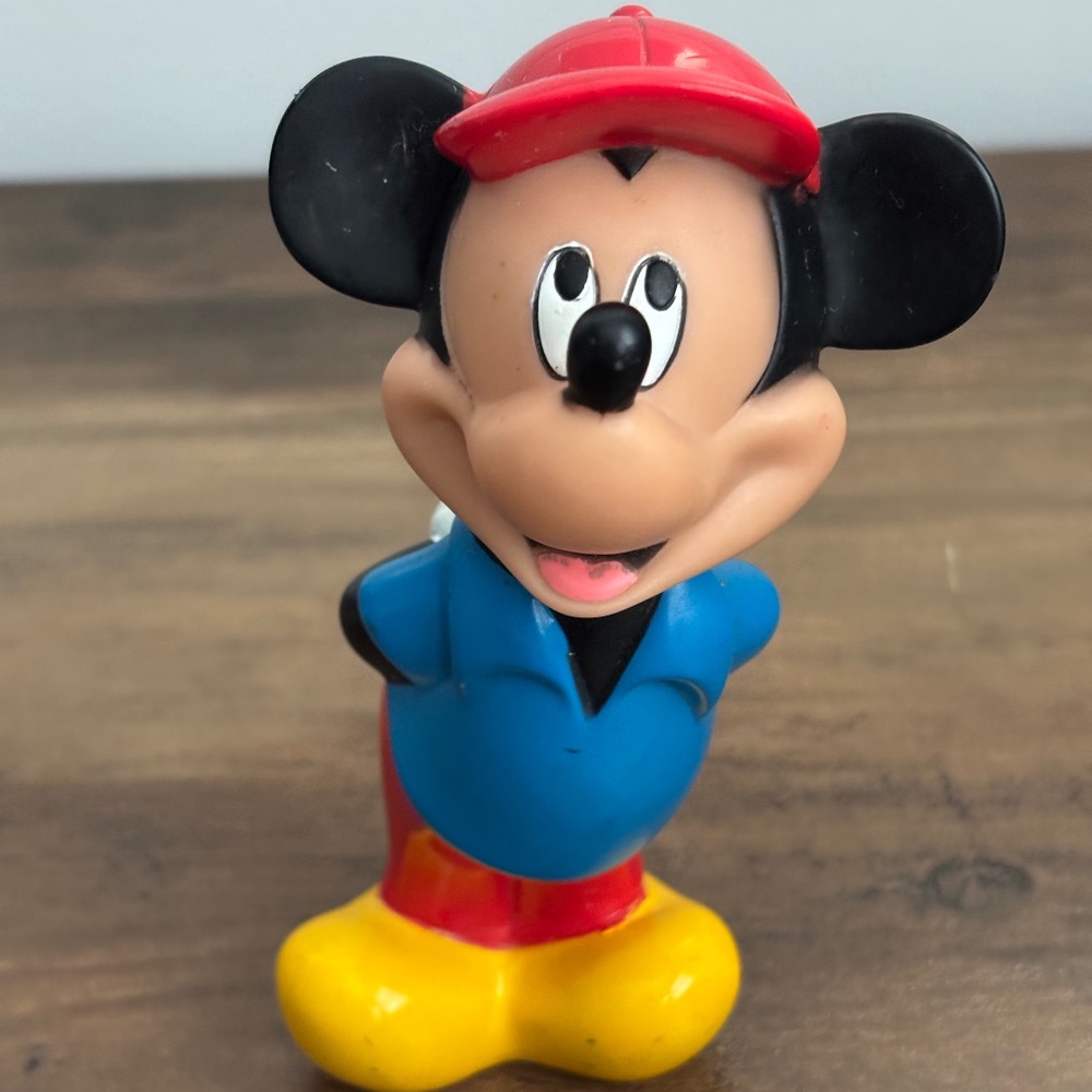VINTAGE Disne MICKEY MOUSE Toy Figure Hard Plastic Bath Cake Topper Collectible
